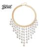 Statement Faux Pearl Choker Boho Women Necklace with Chunky Round
