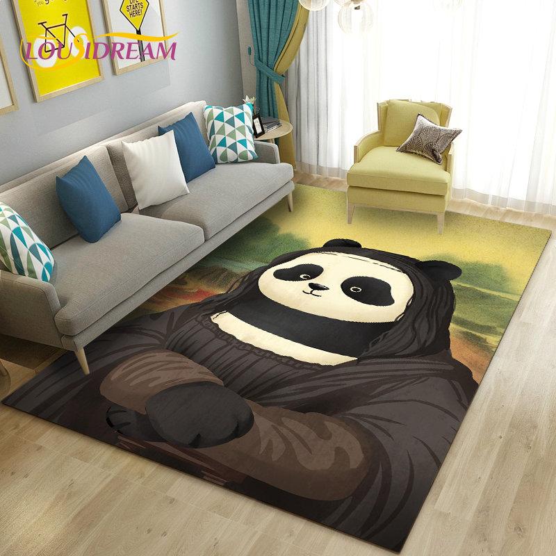 Alfombra de área 3D de dibujos animados de panda lindo, alfombra para sala de estar, dormitorio, sofá, felpudo, decoración de cocina, alfombra de suelo antideslizante para niños