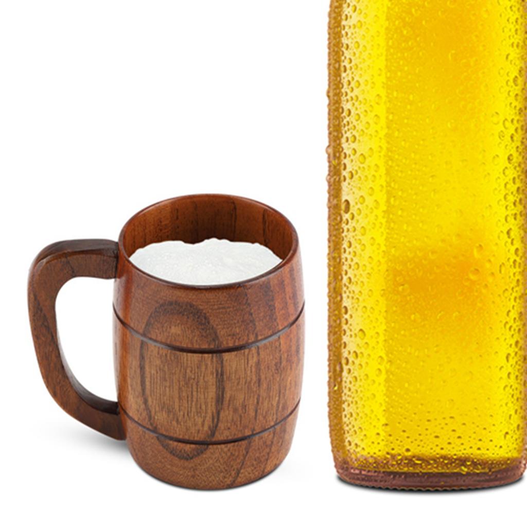 Prírodný drevený pohár na pivo Retro Veľkokapacitný na čaj Vodu Klasický drevený hrnček na pitie s rúčkou