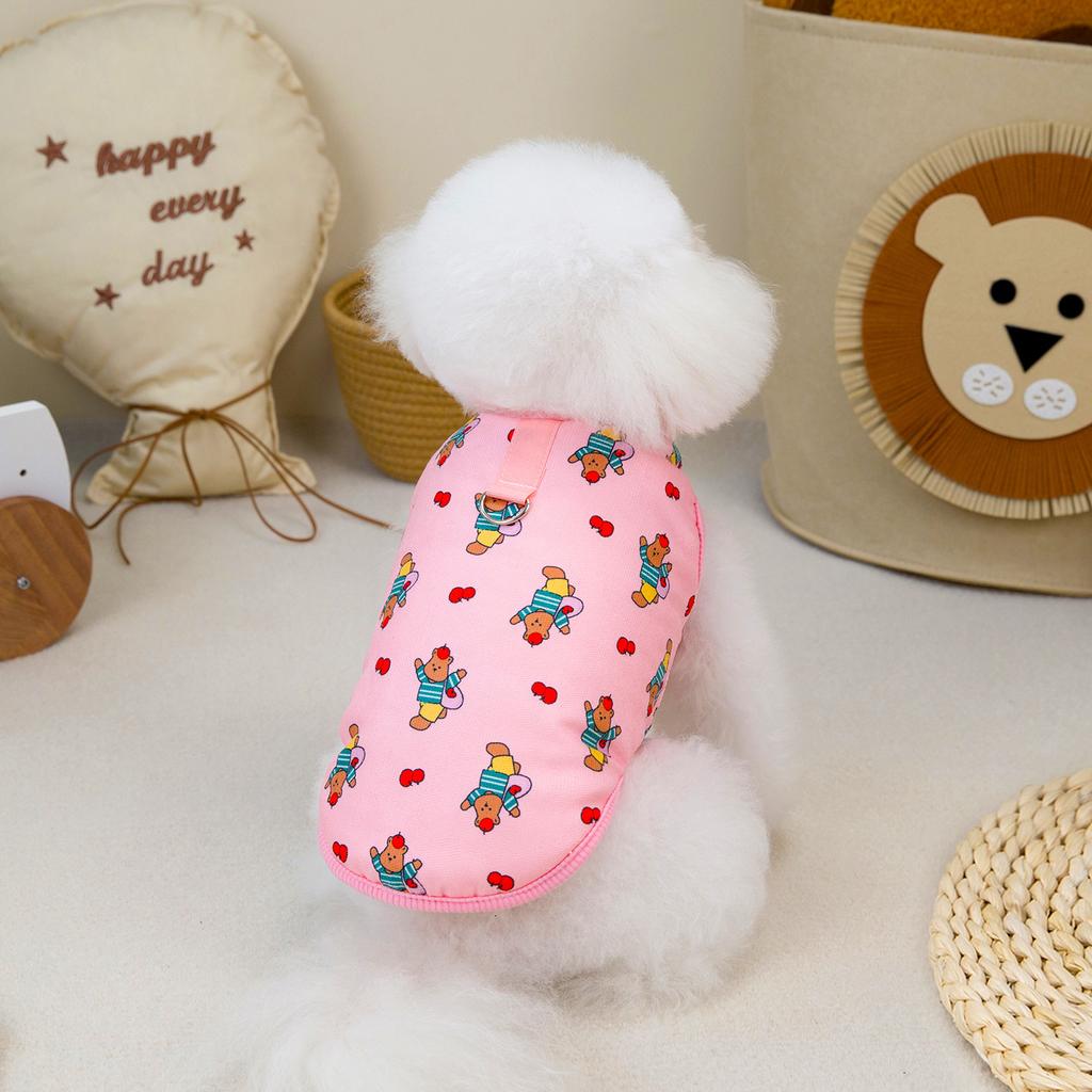 Pet Ice Cream Colored Coat Suitable for Small Dogs and Cats To Wear In Autumn and Winter Warm Comfortable Printed Bear Vest