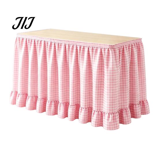 Conference Room Table Decoration 6Ft Gingham Skirt with Ruffled Edge, Checkered Teacher Desk Skirt, Pastoral Style Plaid Decor Hook And Loop Wrap for
