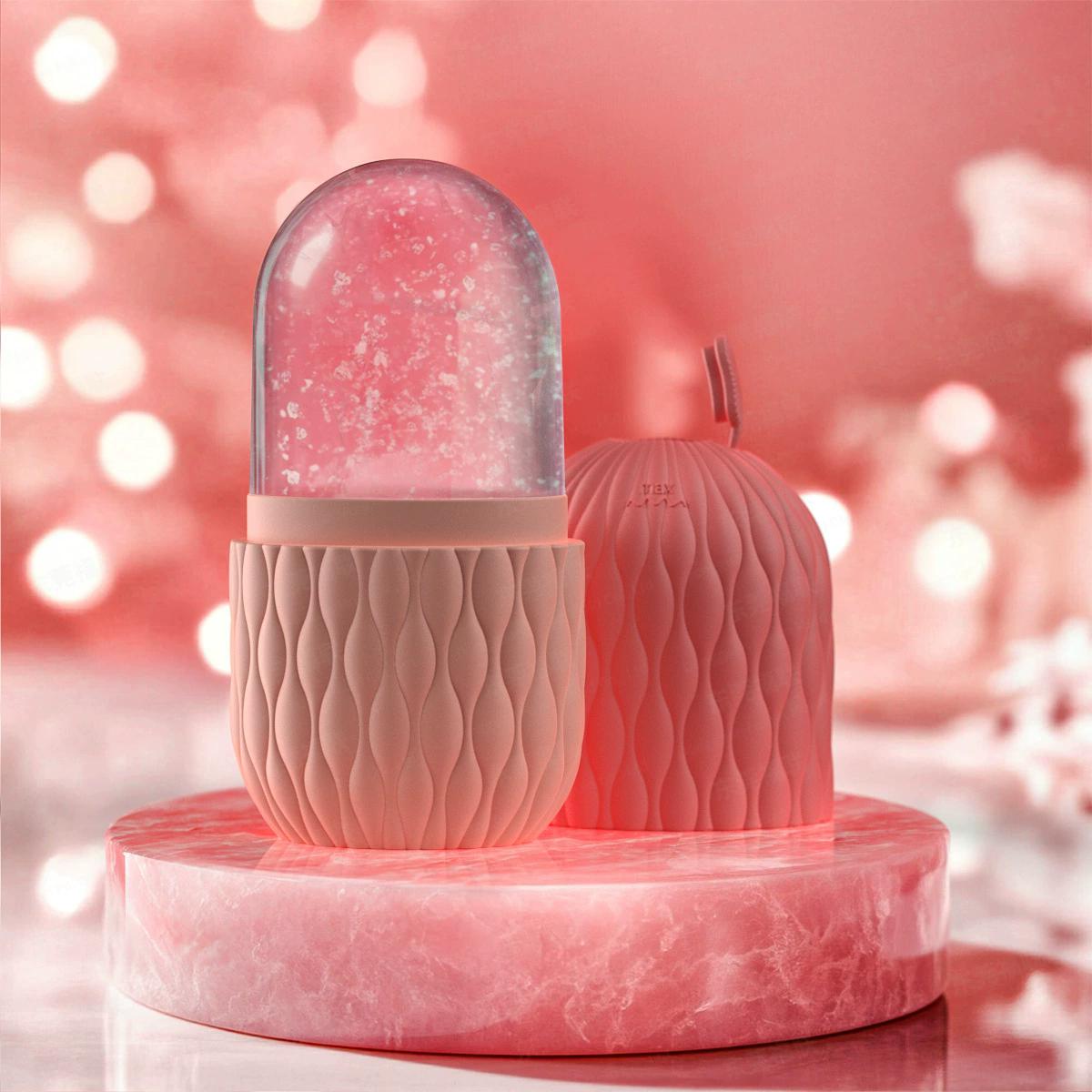 

Facial Ice Roller & Ice Cube Tray - Food Grade Silicone Face Massage Tool for Skin Care, Cooling & Puffiness Relief розовый