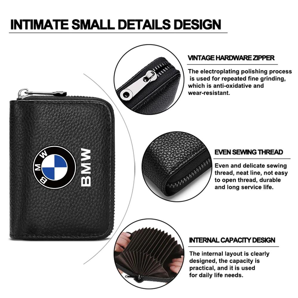 BAAZ2 Car Sticker For BMW For BMW PU Leather Men Women Card Holder Small Zipper Wallet Solid Coin Purse Accordion Design rfid ID Busin