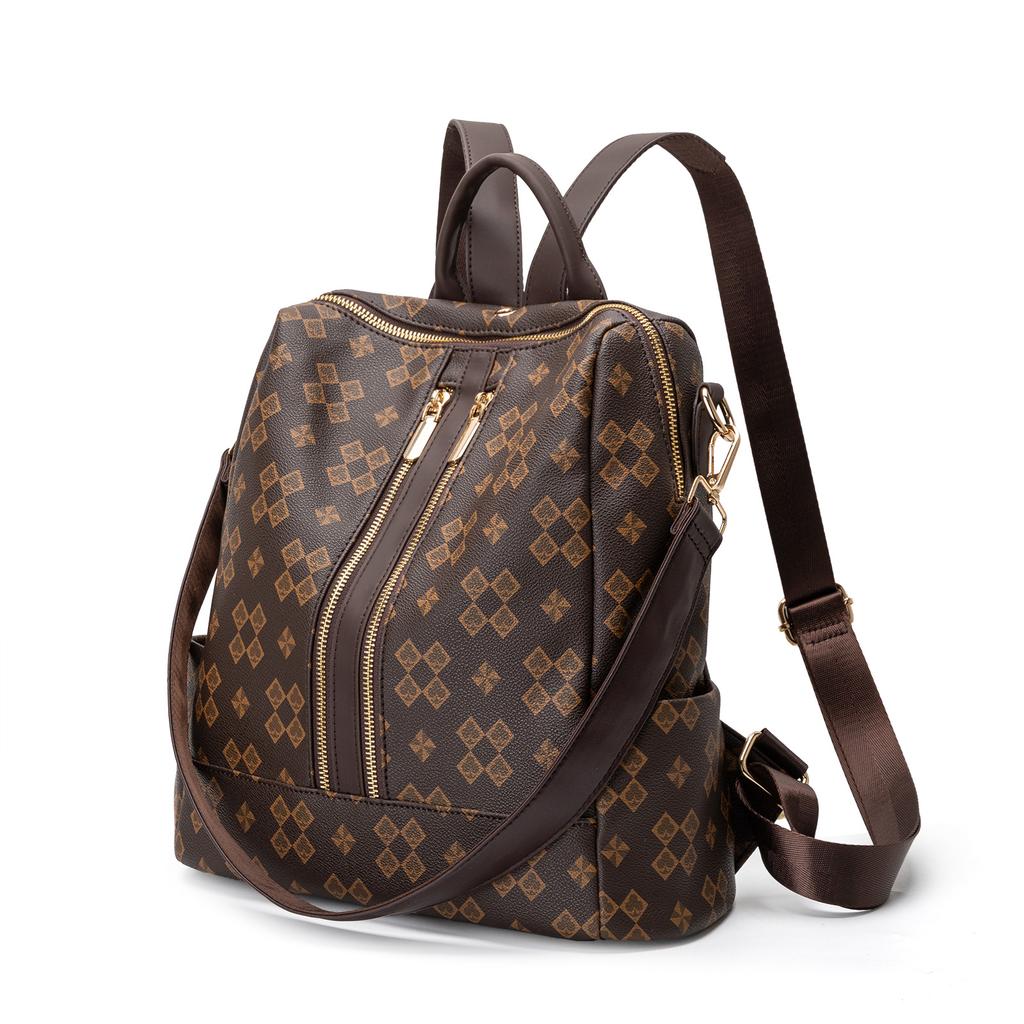 Retro Mother Child Backpack for Women with High End Travel Mommy Bag Printed Large Capacity Dual-purpose Diamond Shaped Backpack