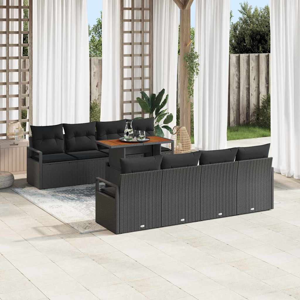 Garden Sofa Set with Cushions 9 pcs Black and Brown