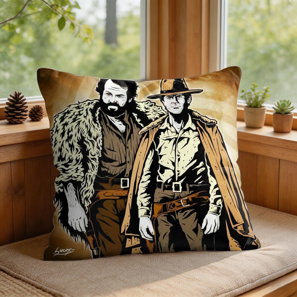 Tterence Hill Bud Spencer Cushion Cover Square Short Plush Pillow Case Living Room Sofa Home Decor Funda X
