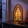Mirror Light Up Ghost Mirror, Arched Wooden Frame Ghost/Grim Reaper Halloween Battery Operated Wall Art Soft Ambient Lighted Decorative for
