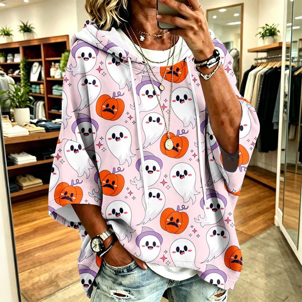 Women's Hoodie with Halloween Print, Loose Fit Casual Pullover Top