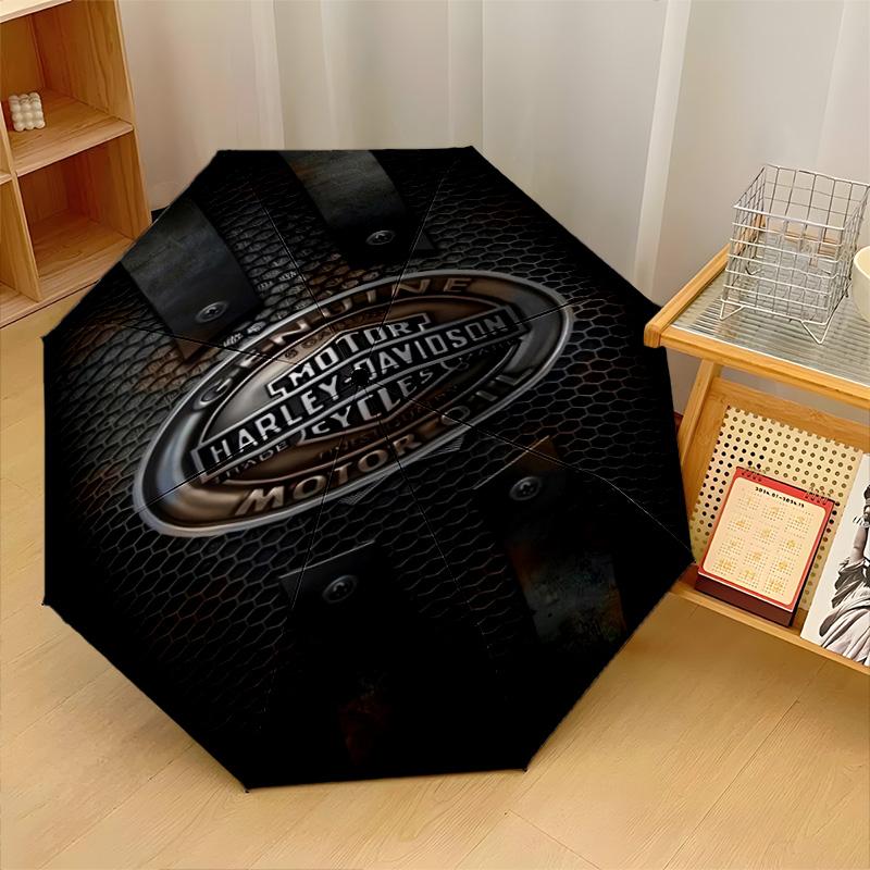 Harley-Davidson Print 8?Ribs Automatic Umbrella Wind Resistant Lightweight Folding Umbrella For Outdoor Travel