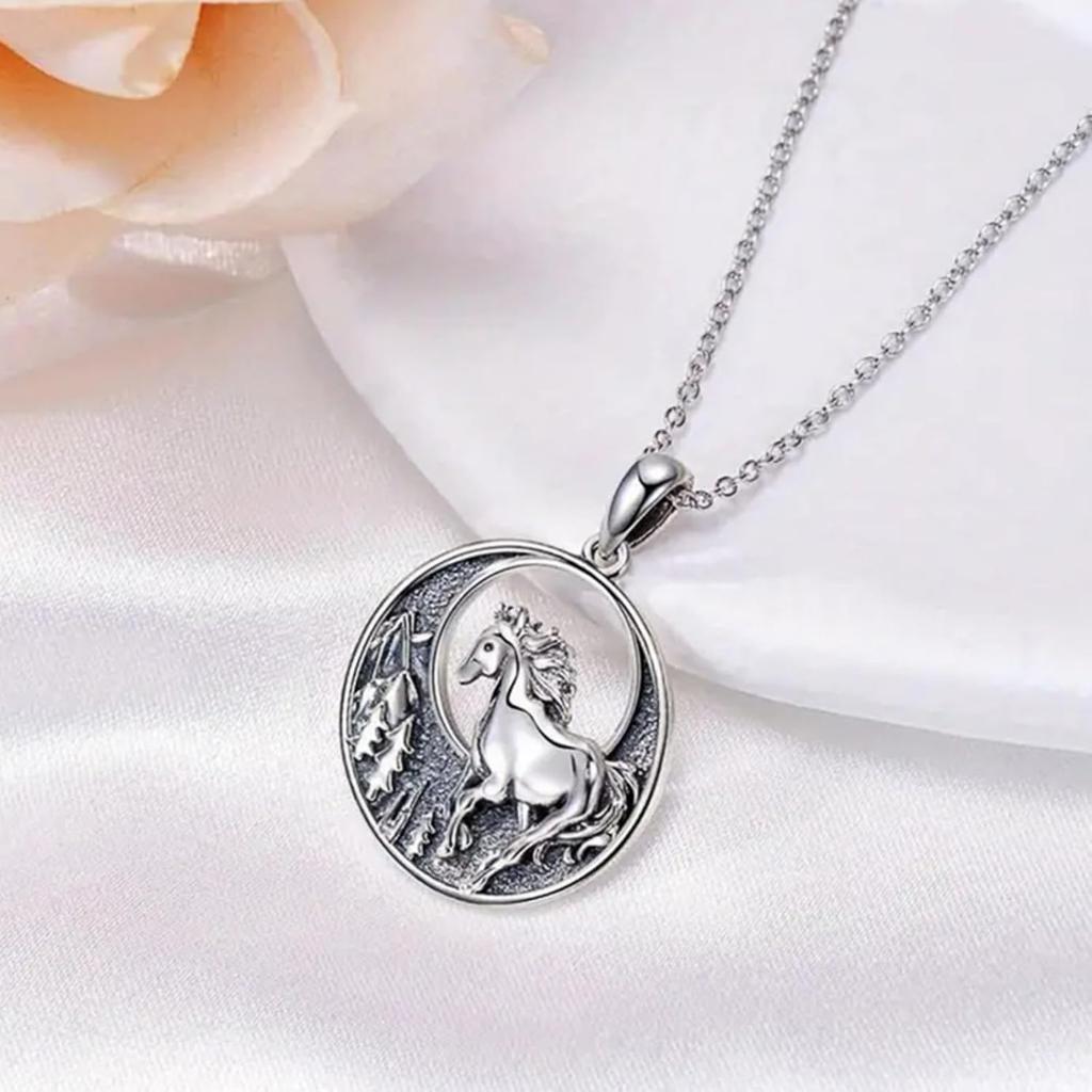 Horse Clip On Earrings and Necklace Set for Women Fashion Silver Race Animal Earrings Kentucky Derby Jewelry Horse Lover Jewelry Gifts