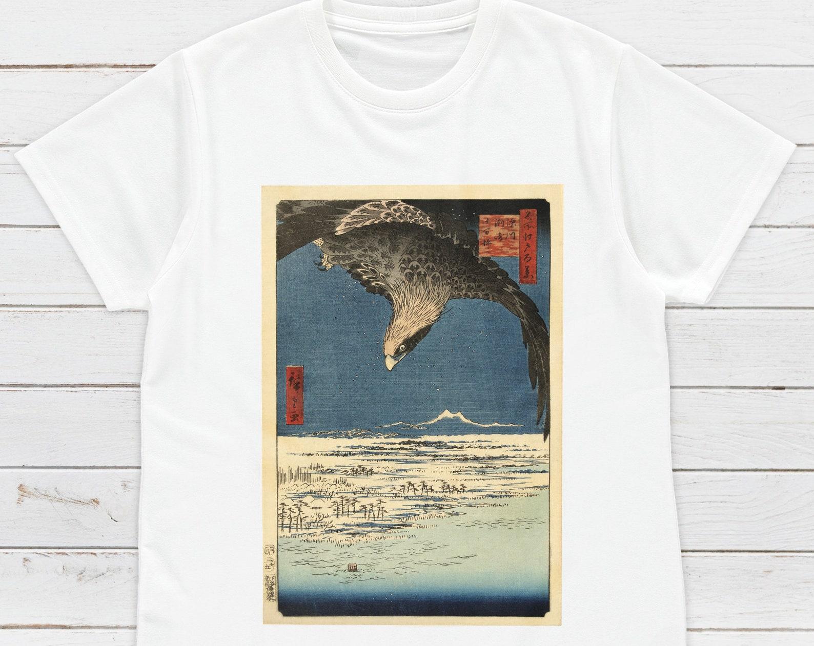 Japanese Ukiyo-e Hawk T-Shirt: Hiroshige Woodblock Art S