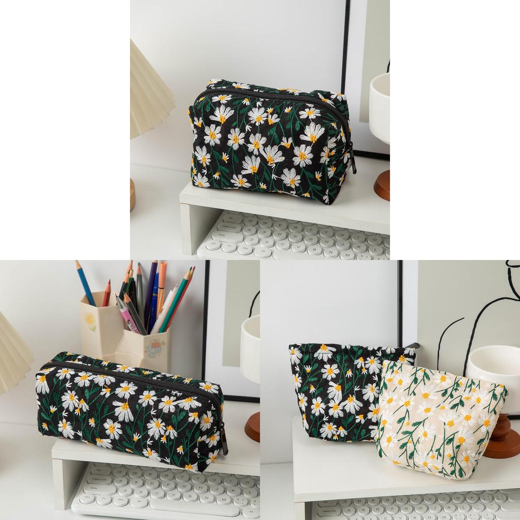 Breathable Canvas Toiletry Organizer With Flower Embroidery For Women And Men