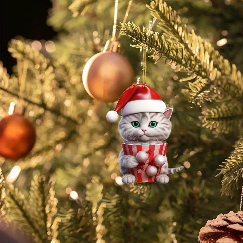 2D Acrylic Cat Christmas Tree Pendants, Cartoon Cute Hanging Ornaments for Home Party Decor New Year Gift 2026