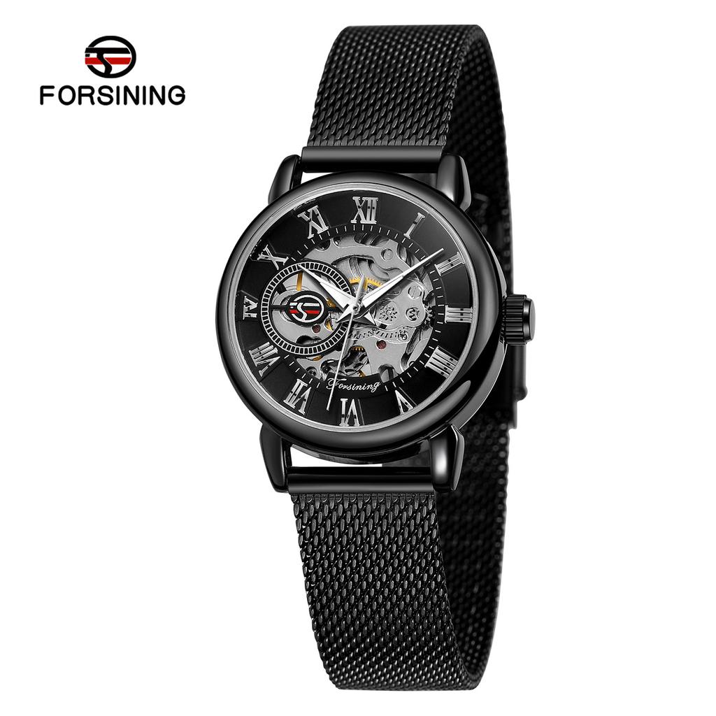 Forsining Ladies Fashion and Leisure Openwork Mesh Belt Small Female Mechanical Watch