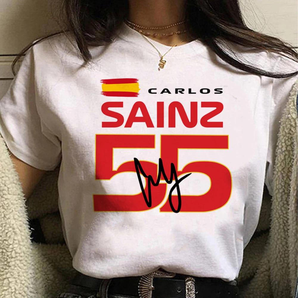 Carlos Sainz T-shirt Women's Y2K Top Girl Funny Harajuku Clothing Casual Versatile Fashion Tees