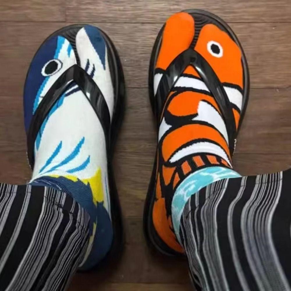 Deep-sea Animals Funny Fish Tube Socks Shark Toe Separator Socks Cute Toe Mid Calf Sock Gift