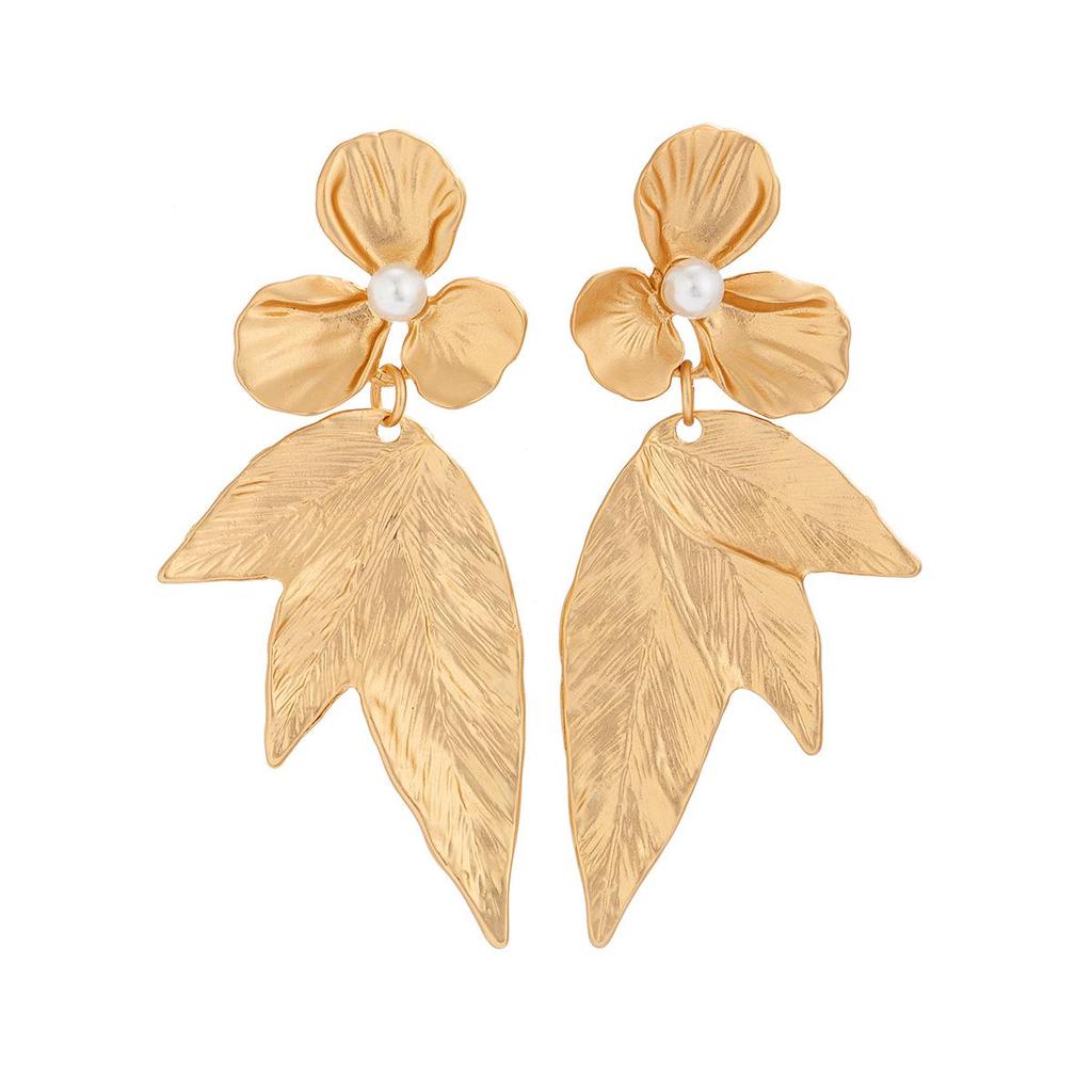 3D Metallic Ginkgo Leaf & Pearl Tassel Earrings
