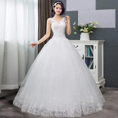 V-neck Wedding Dresses Simple Off White Sequined  Wedding Gown