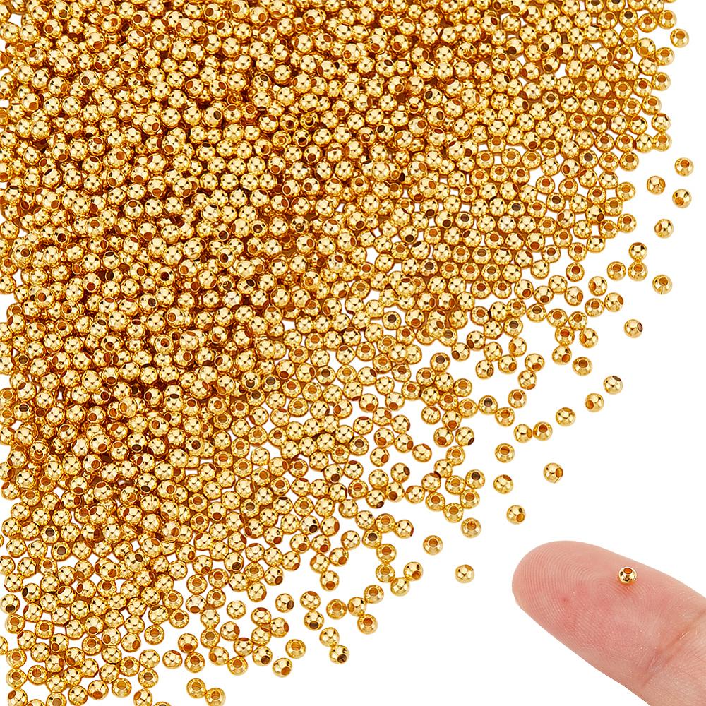 2000Pcs Brass Spacer Beads, Seamless, Round, Real 24K Gold Plated, 2.4mm
