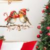 Festive Balcony Glass Decor Christmas Birds On Tree Branch Wall Sticker, Cute Watercolor Bird Decal Decorative Stickers with Ball, Candy Cane,