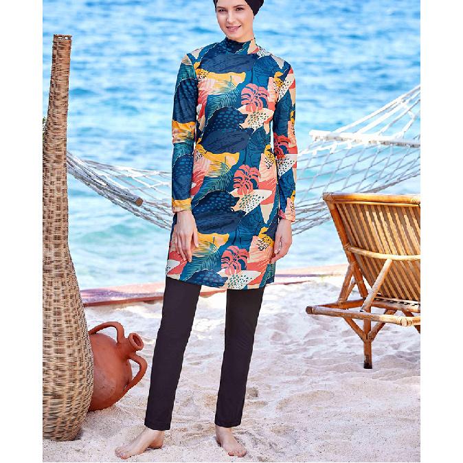 

Елегантний мусульманський жіночий купальник з двох частин, з принтом листя, що поєднується за кольором, купальний костюм з повним покриттям, пляжний одяг, набір купальника буркіні, багато кольорів 5XL чорний