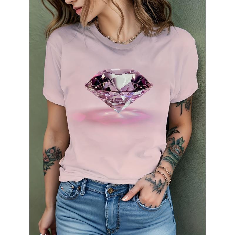 

Ladies T-shirt 3D 3D Facial Printing Fashion Women s Short Sleeve Round Neck Casual Comfortable Top XS