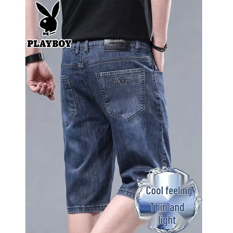 PLAYBOY Men s Summer Loose Straight Denim Capri Shorts 32