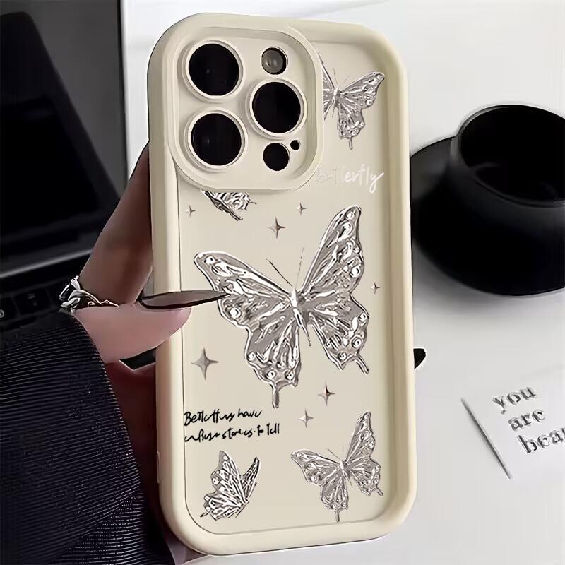 Shining Golden Butterflies Phone Case iPhone 15 Pro Max 11 12 13 16 14 Plus Silicone Shockproof Case Lens Protector Shell