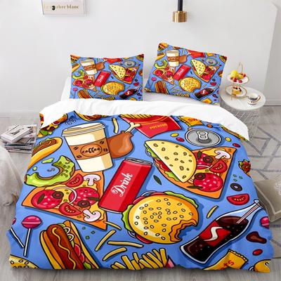 Amerikanischer Fast Food Königin Bettbezug Western Pizza Cola Bettwäsche-Set Kinder Pommes Cartoon 2/3-teilig Polyester Bettdeckenbezug