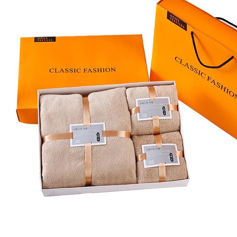 High-Density Coral Fleece Bath Towel Set: Three-Piece Wedding Souvenir Gift Box