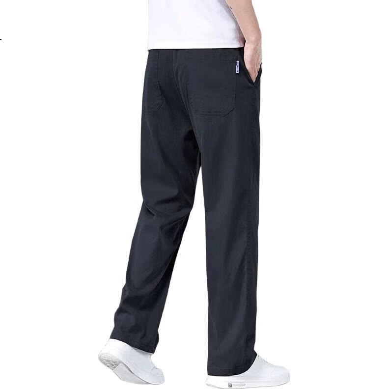 TUCANO Casual Pants for Men, Summer Lightweight Ice Silk Trousers, High-End Loose Straight-Leg Cool Business Long Pants, Black, Size 31