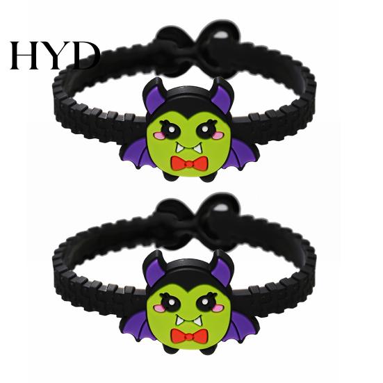 Colorful Cartoon Character Bracelets 2PCS Halloween Bracelets, Ghost/Pumpkin/Black Cat/Skull/Witch/Little Devil Shape, Adjustable Soft Silicone