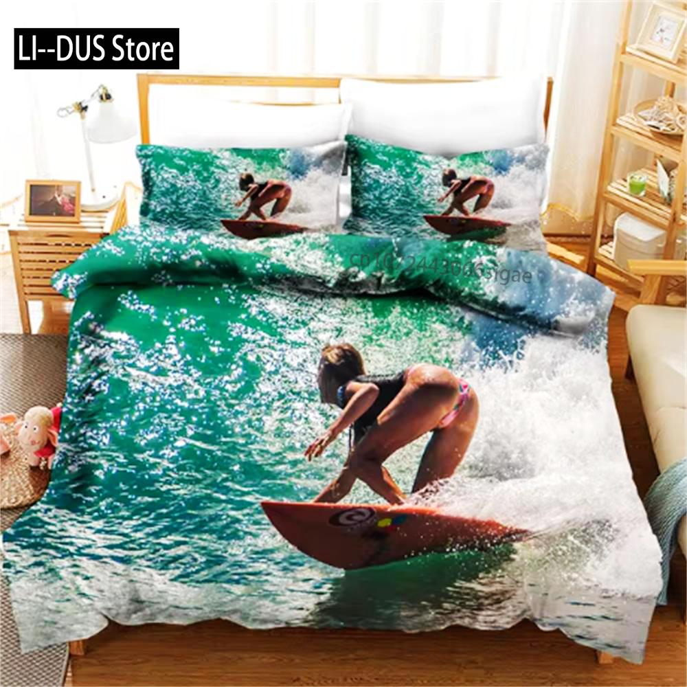 Nyári Szörf Tengerparti Vakáció Paplanhuzat Kék Víz Paplan Ágynemű Szett Felnőtteknek Queen Méret 3d Paplan Ágyszett Ágynemű Ágy
