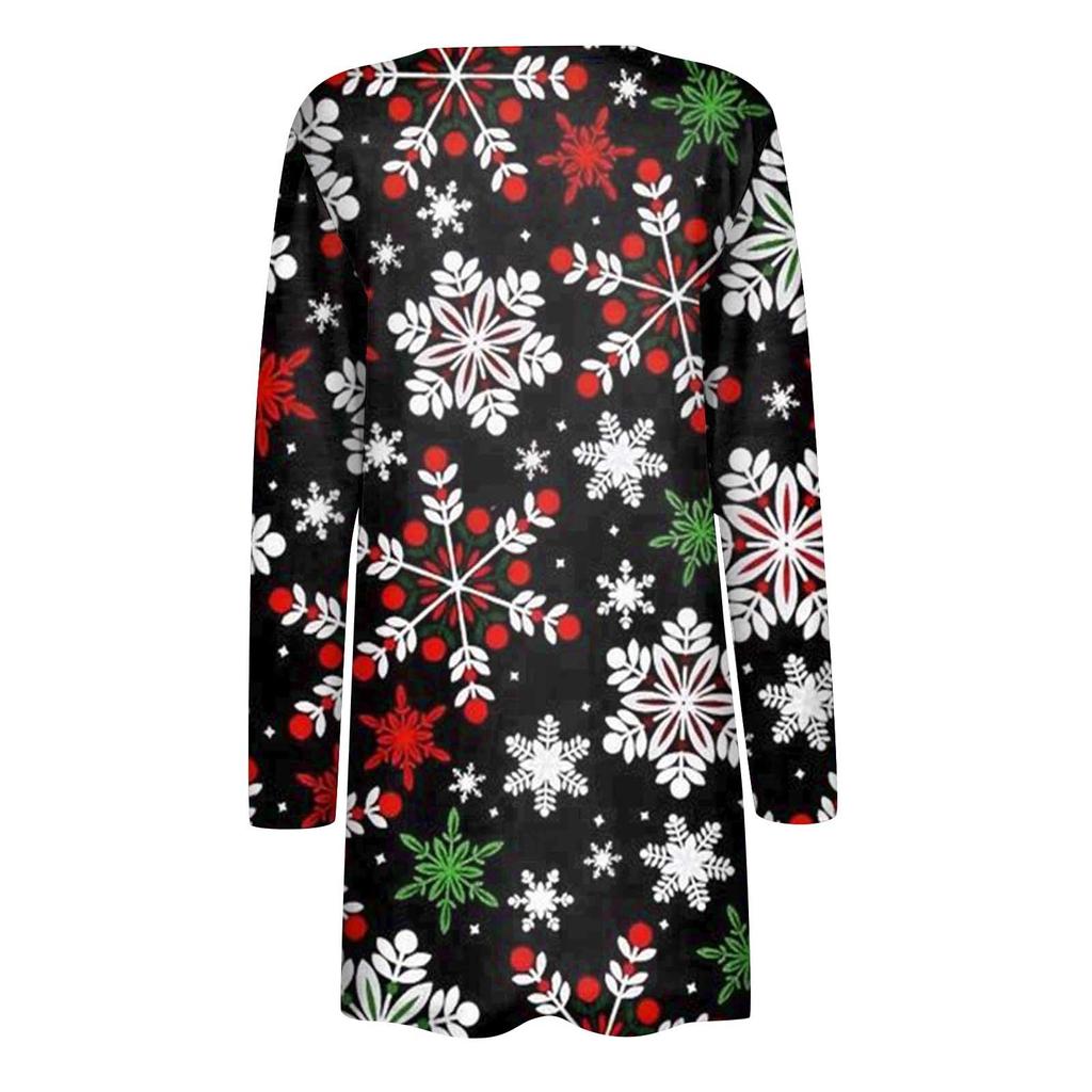 Women's Fashion Casual  Chirstmas Print Medium Length Cardigan Jacket Coat
