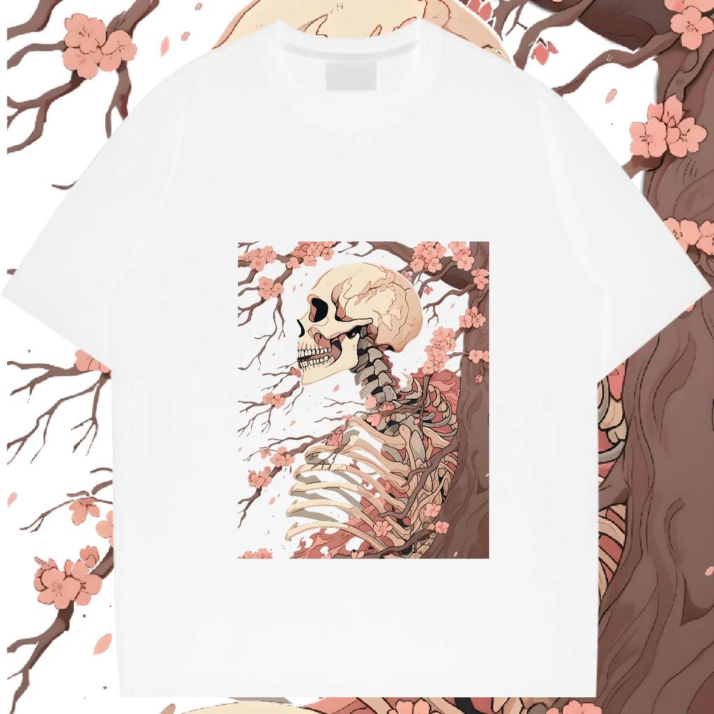 Skull O-Neck T-shirt Big Size Loose Shirt Vintage Classic Hip Hop Tshirt Design Special Cotton Tees Street Style Men Tees DIY