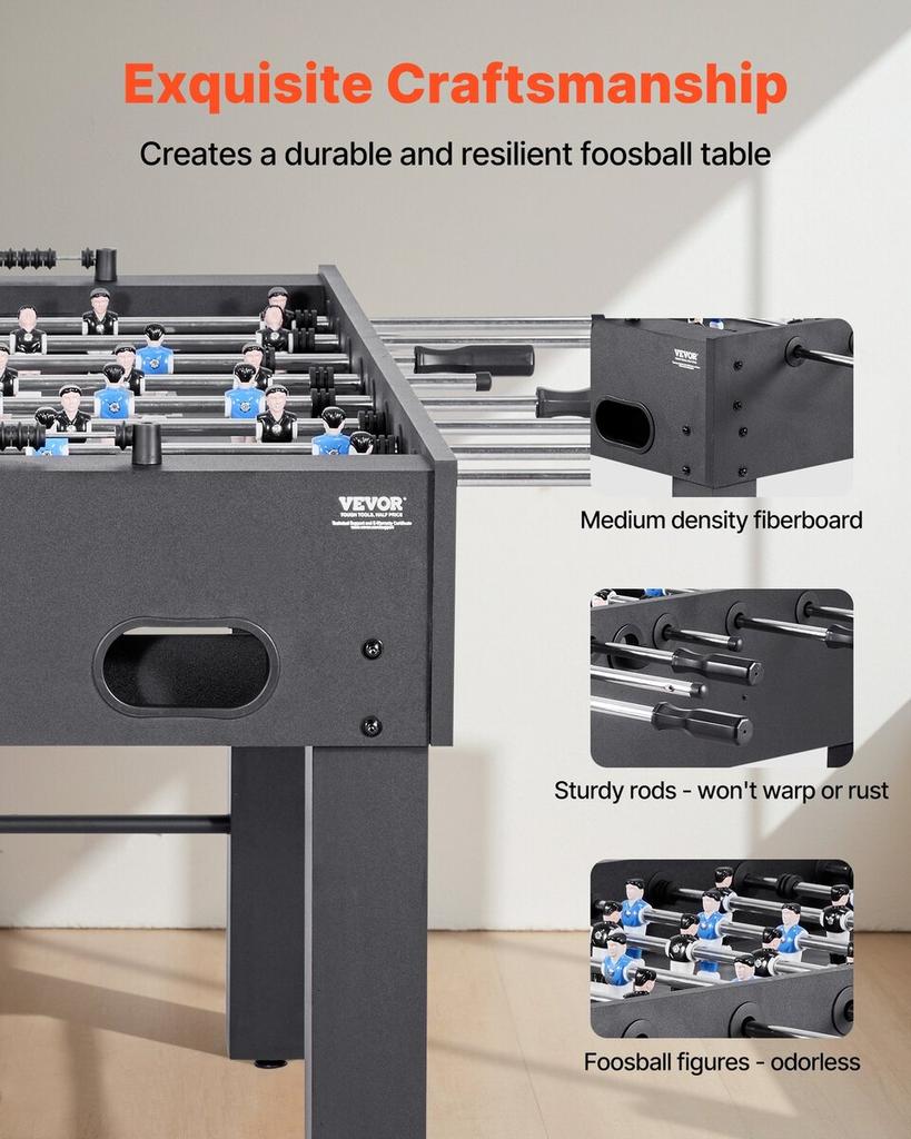 Foosball Table, 137 cm Standard Size Table, Indoor Full Size Foosball Tables for Home, Family, and Game Room, Durable Soccer Set, Includes 4 Balls,