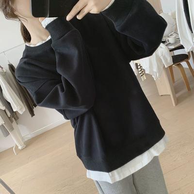 Autumn and Winter Sweatshirts for Women In New Loose Slimming Simple Fake Two-piece Long-sleeved Tops