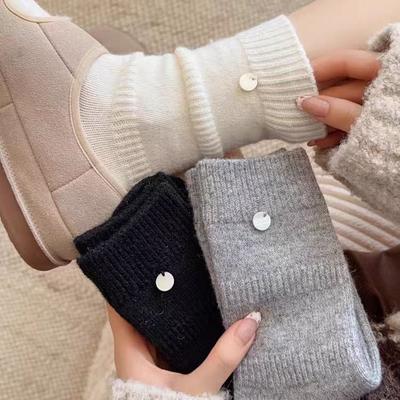 Women's Thick Shell Long Tube Wool Autumn and Winter Embroidered Thick Solid Color Pile Socks Mid-calf Socks