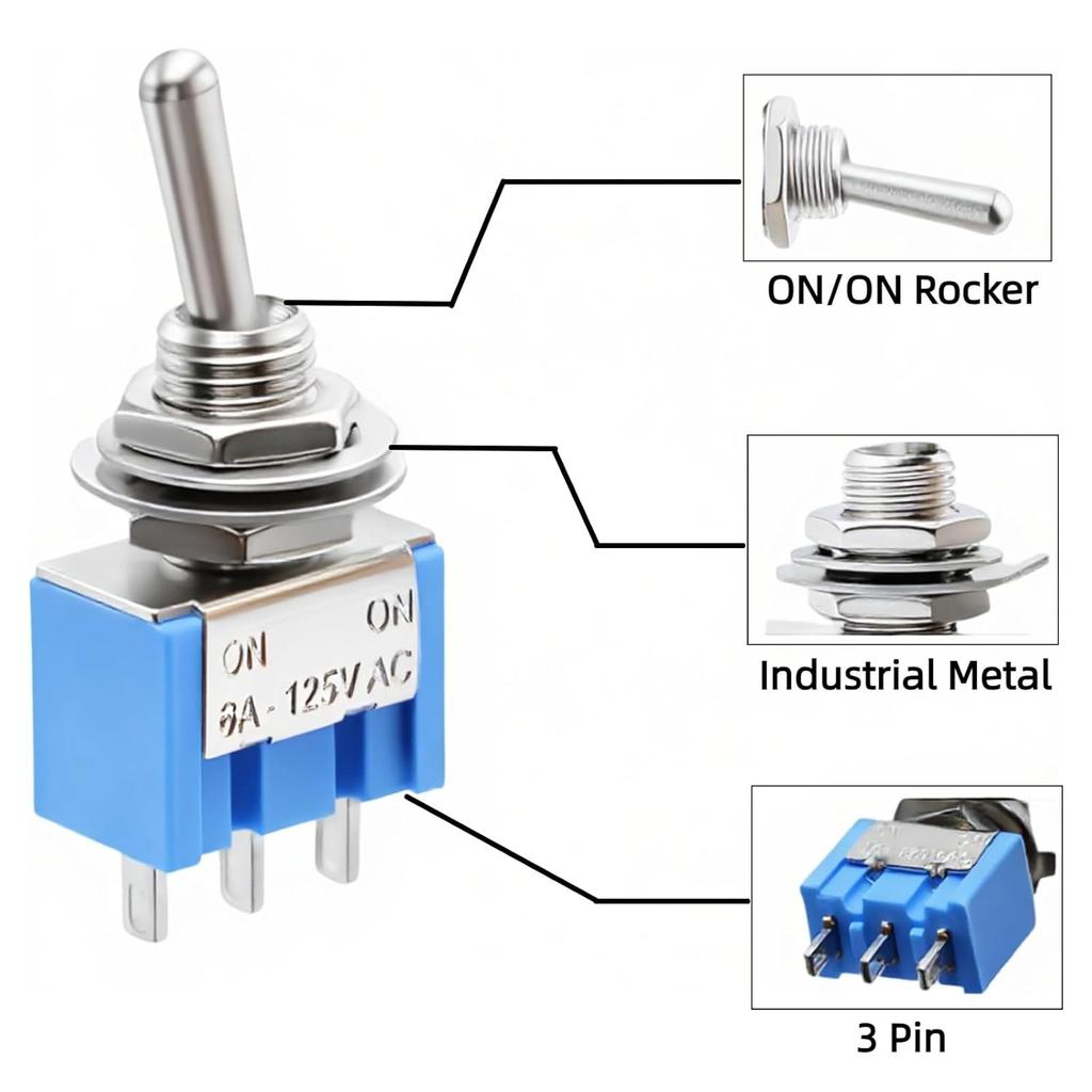 12PCS Mini Toggle Switch SPST 6A 125V Miniature ON/ON 3 Pin 2 Position Micro Rocker Switches 6 Amp 125 Volt MTS-102