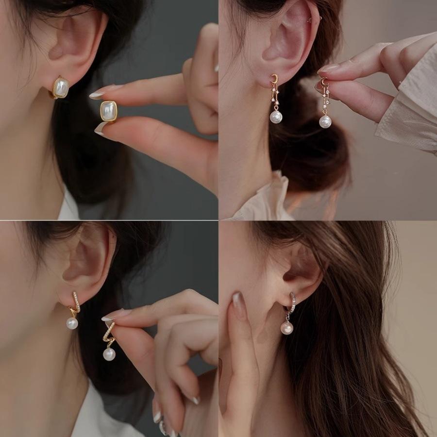 Korean opal butterfly pearl stud earrings simple ear jewelry
