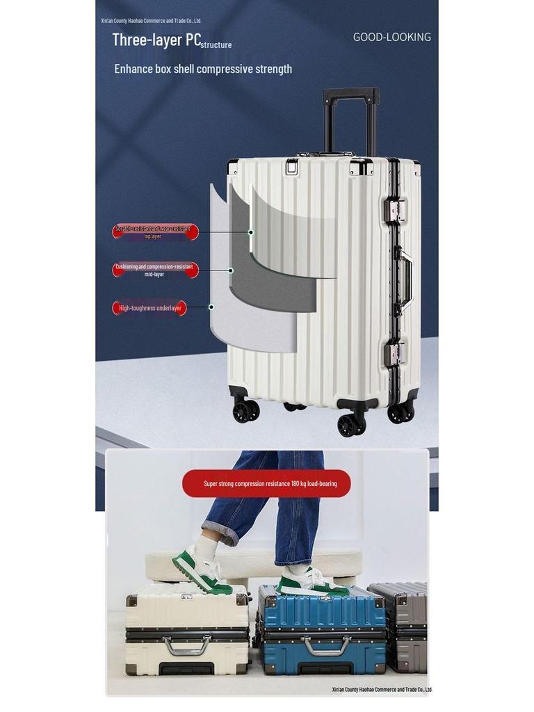 Durable Aluminum Trolley Suitcase with Silent Wheels, Large Capacity, Combination Lock - Ideal for Men, Women, and Students