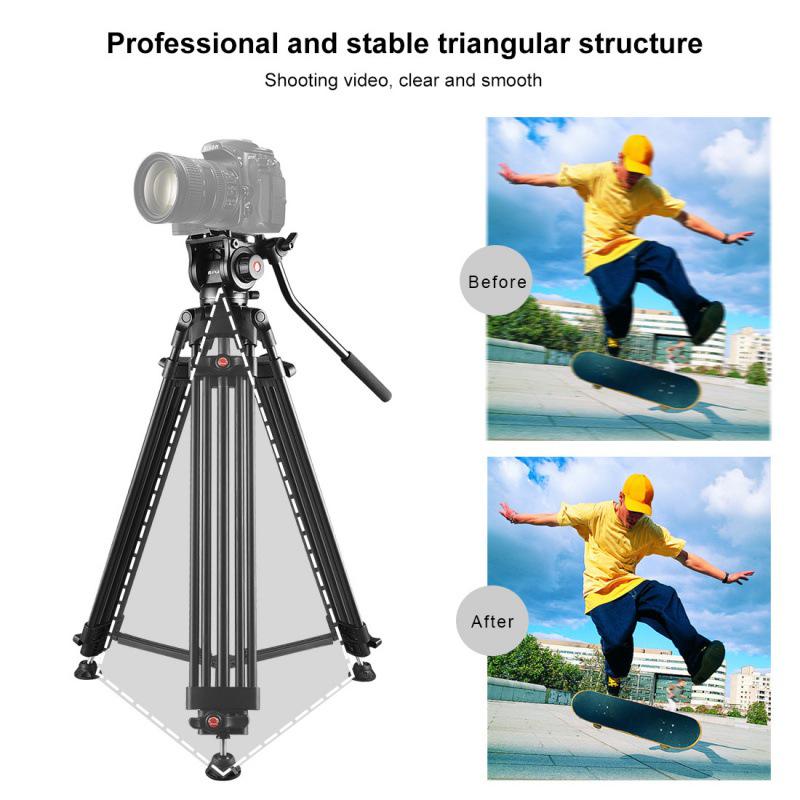 PULUZ Aluminum Alloy Photography Tripod with Hydraulic Damping Head, Adjustable Height 80-160cm