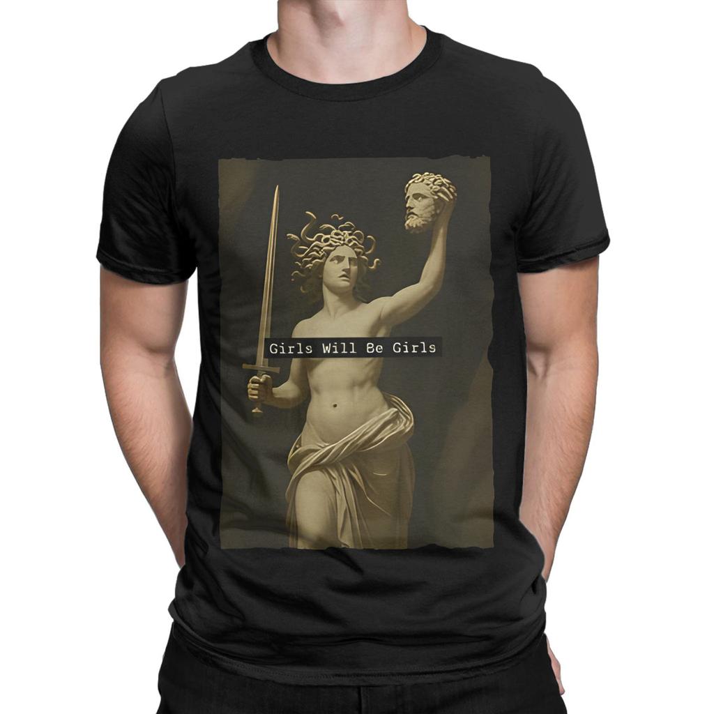 Girl Will Be Girls Medusa Feminist T-Shirt Summer  T Shirts Pure Cotton Trendy Cool Tshirt For Man Short Sleeve Pattern Tops