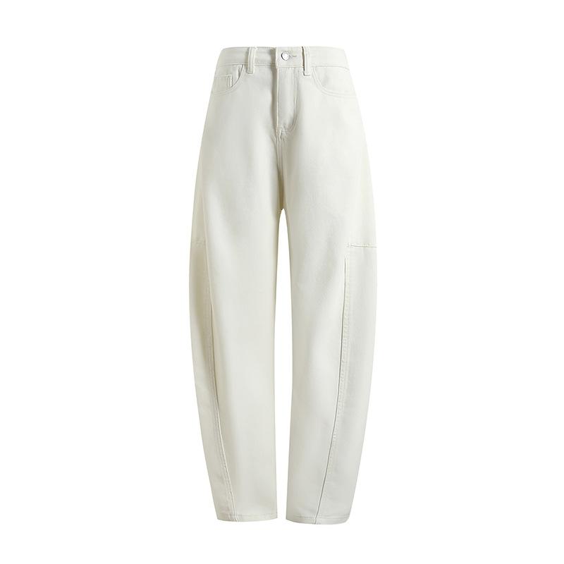 Women Deconstructed Seam Banana Jeans Mid Waist Loose Curved Cocoon Wide Leg Denim Trousers