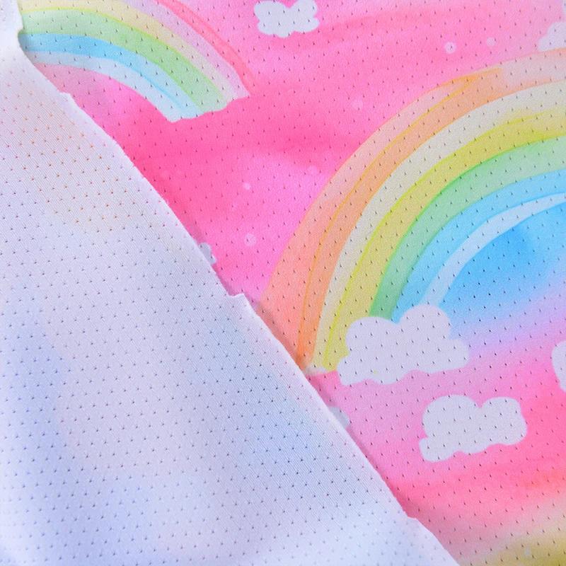 160X100Cm Colorful Rainbow Cloud Print Satin Fabric Diy Clothing Handmade Doll Dressmaking Plain Weave Fabric for Craft Sewing