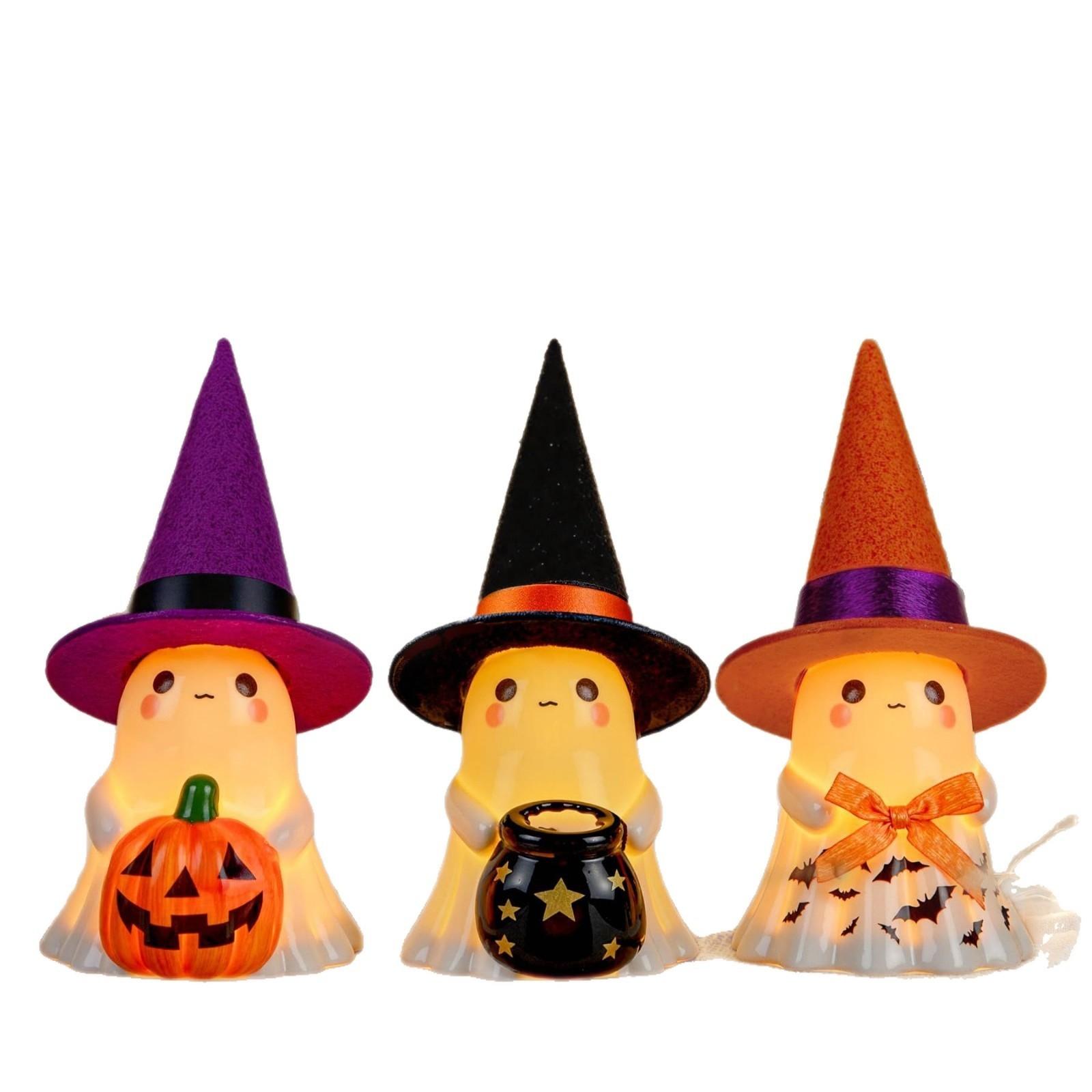 

3pcs Halloween Ghosts Statues With Hats Set Up Props One Size