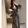 Large Size Catty Fat New Women's Clothing Leopard Print Mesh Stitching Royal Sister Swing Skirt Split Fork Hollow Dress