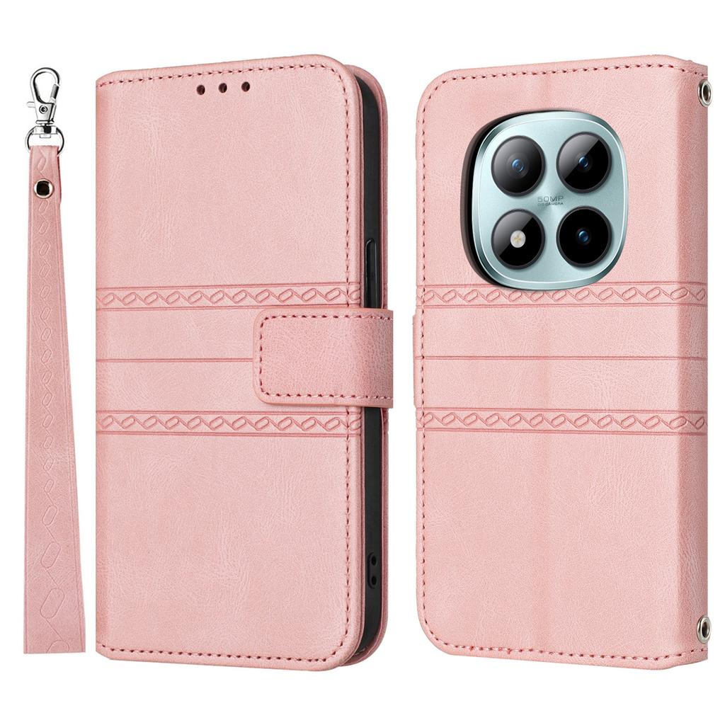 For Xiaomi Redmi Note 15 Pro 5G (Global) Case Wallet Skin-Touch Leather Imprinted Phone Cover with Wrist Strap