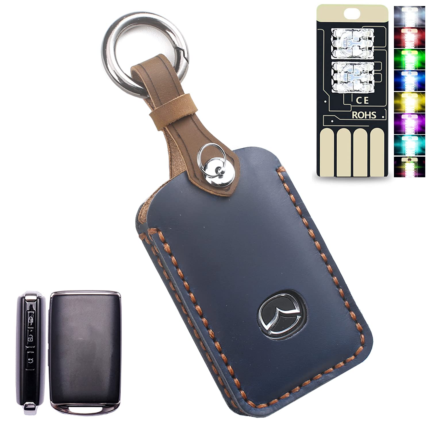 

GeTor Genuine Leather Smart Key Case for Key Custom Designed for Key Holder Mazda, Cover, Mazda, (Navy)