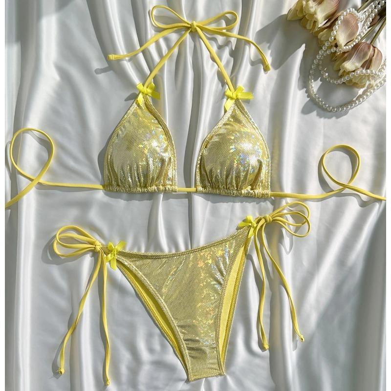 Halter Shiny Star Sequins Bikini Set Women 2026 Swimsuit Two Pieces Bikini Set Brazilian Bathing Suit Swim Beachwear Swimwear